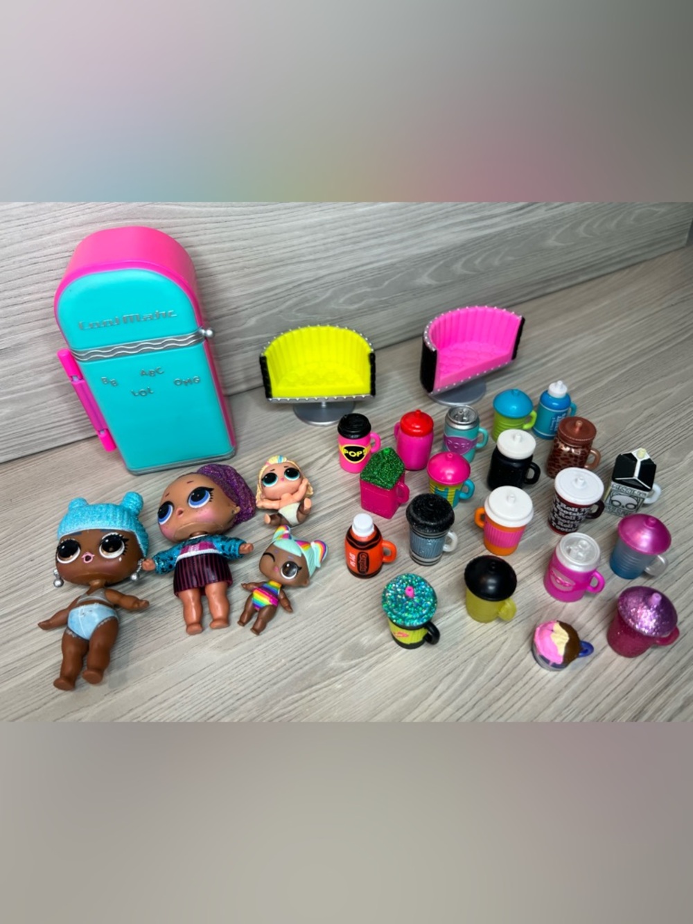 L.O.L.‎ Surprise! Doll & Accessory Lot - Dolls, Furniture, Mini Fridge, Bottles